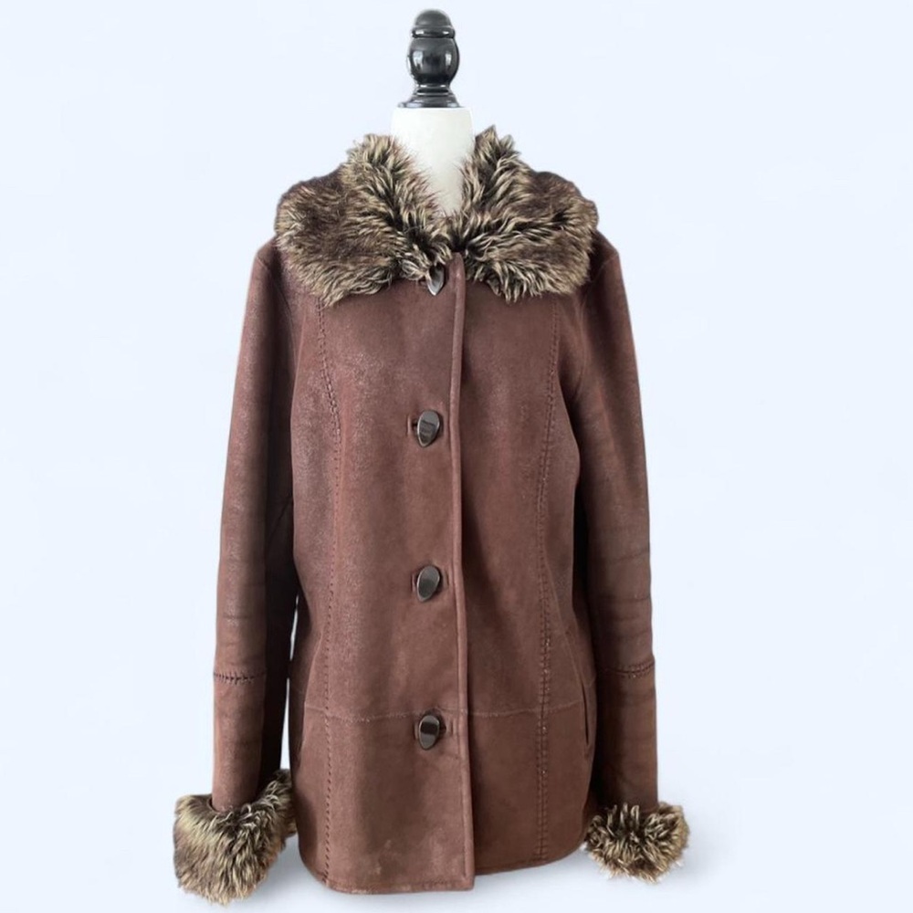 Y2K Laura Womens Brown Faux Fur Lined Patchwork Jacket Nordic Size Large